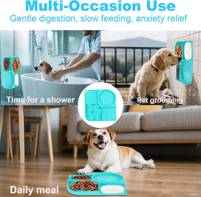 Lick Mat for Dogs, 4-in-1 Slow Feeder Bowl with Non-Slip Suction Cup, Food-Grade Silicone Lick Pads Perfect for Cat Anxiety, Fast Eating & Grooming(Aqua,8.26"x8.26")