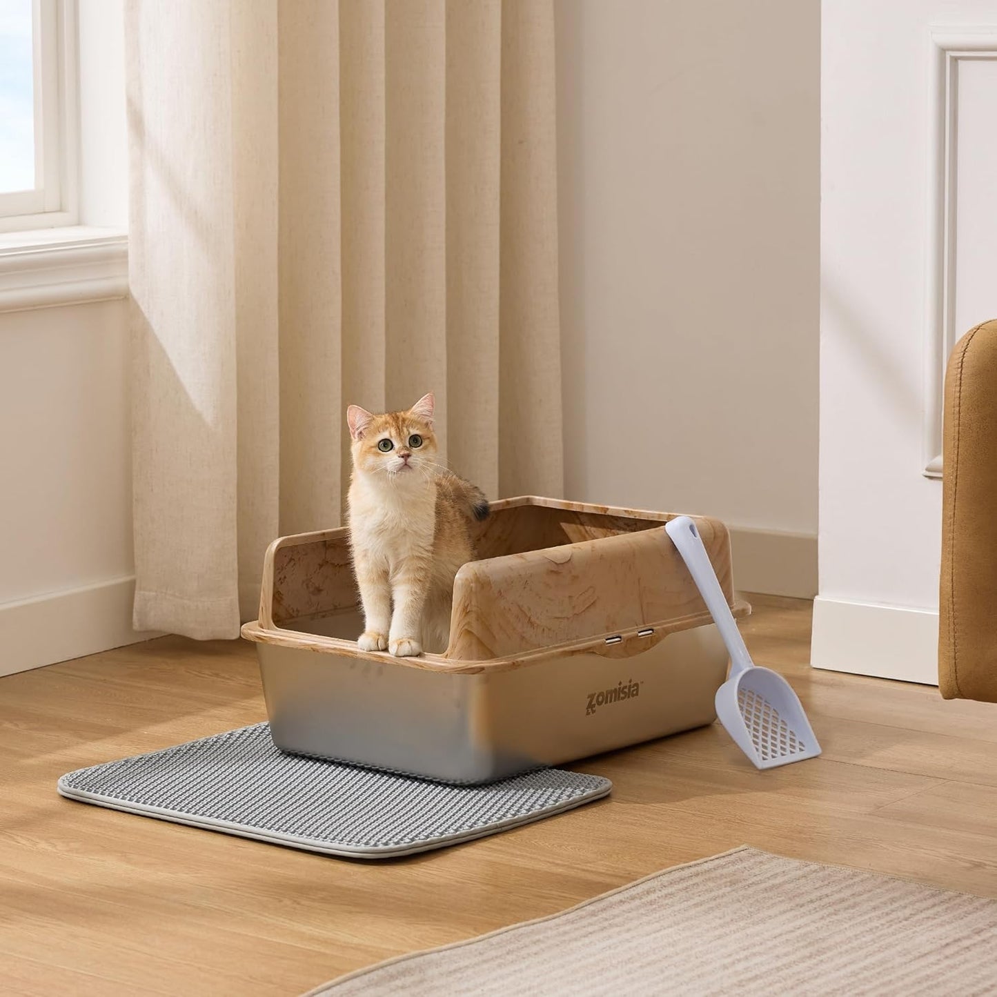 Cat Litter Scoop with Holder & Trash Can& Stainless Steel Litter Box