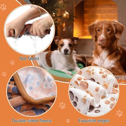 Chumia 18 Pcs Fleece Pet Blanket Soft Warm Sleep Mat Fluffy Cute Puppy Supplies Paw Bone Star Elephant Dot Heart Print Design Bed Blankets for Dog Cat Kitten Animals (41 x 30 Inch,Sweet)