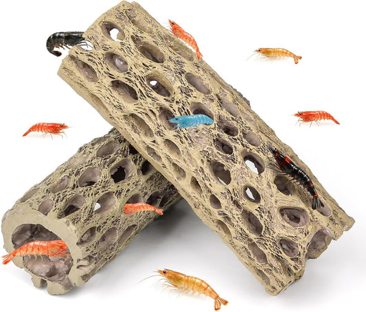 Uniclife Shrimp Hides for Aquarium, Shrimp Cave, Realistic Resin Aquarium Hollow Cholla Wood Decorations, Shrimp Hideout Tank Accessories for Fish Tank Decor, Hiding & Resting,2pcs