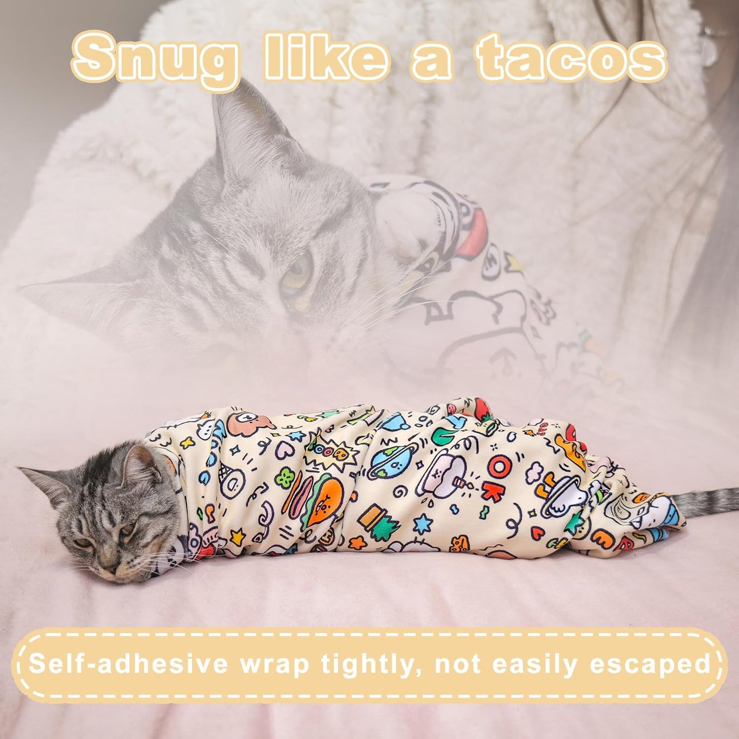 27.6''Cat Grooming Wrap,Cats Wrap for Cutting Nails,Ear Cleaning,Vet Visit Anti-Scratch Anti-Escape Restraint Swaddle,Cat Burrito Wrap L(Within 15lbs),Small Dog Grooming Tool