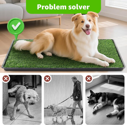 LOOBANI 35x23in Large Dog Litter Box: Dog Grass Pad with Tray with 2×Artificial Grass Pads + 1×Drainage Grate - Quickly Absorbent Portable Patio Potty for Balcony Apartment Indoor Outdoor Use