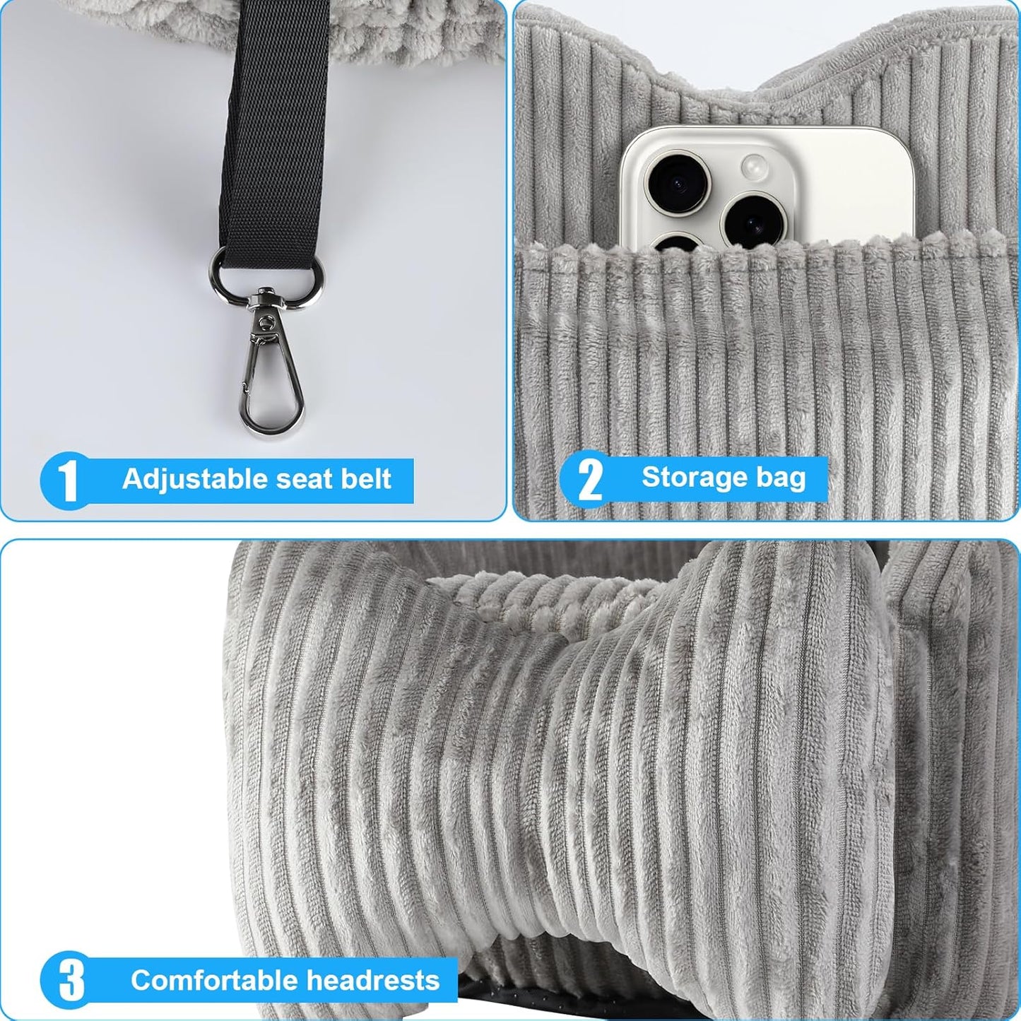 Center Console Dog Car Seat for Small Dogs, Pet Puppy Car Seats with Soft Cushion Safety Belt, Washable Cat Carseats, Pet Bed for Cars, Dog Booster Cars Seats for Dogs Small 5-15 lbs(Grey)