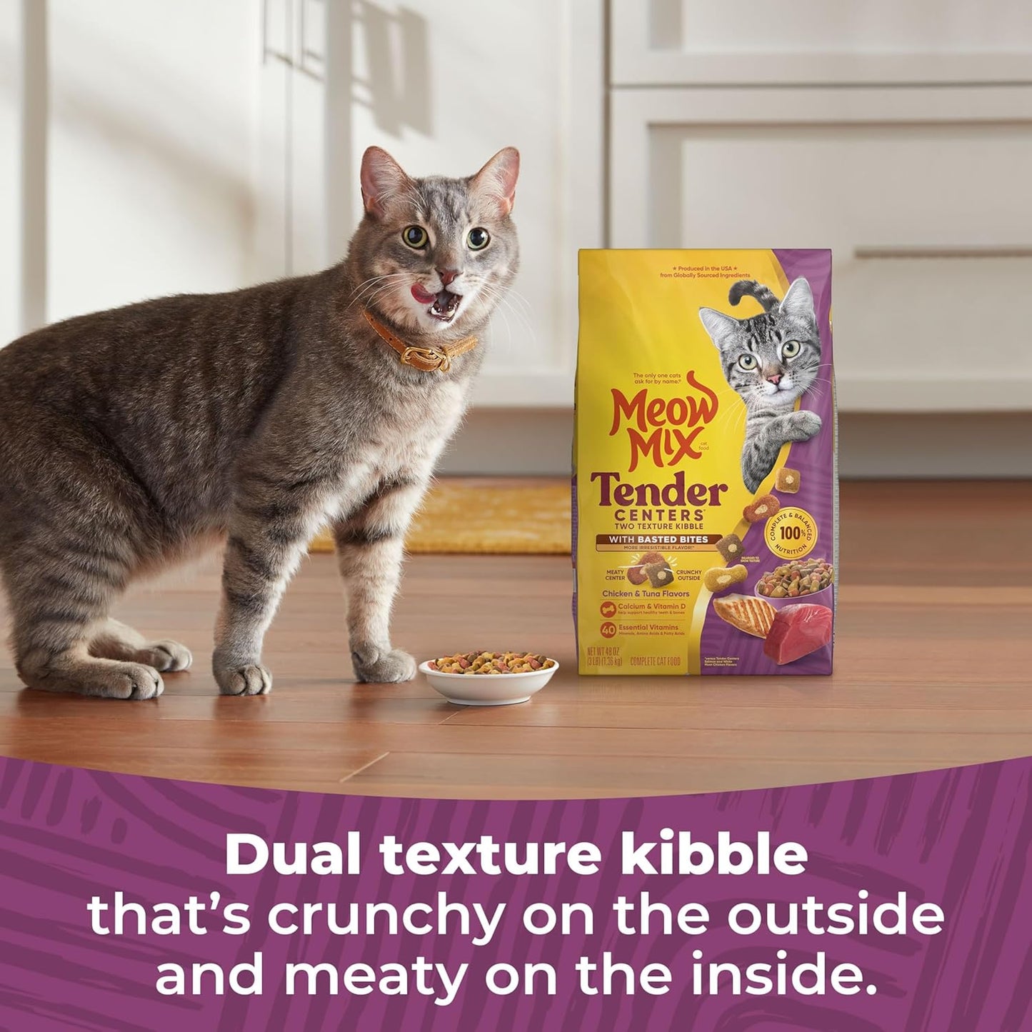 Meow Mix Tender Centers Basted Bites Dry Cat Food, Chicken & Tuna Flavor, 3 Pound (Pack of 4), Crunchy Outside Meaty Inside