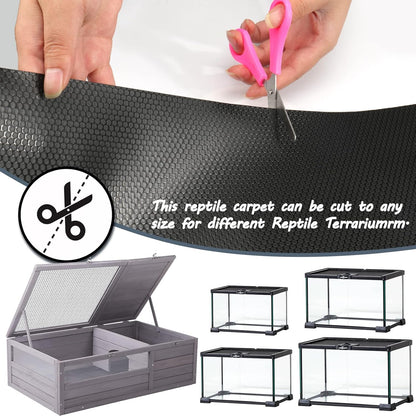Bearded Dragon Tank Accessories, Reptile Terrarium Carpet Substrate for Leopard Gecko, Lizard, Iguana, Snake, Tortoise, Non-Adhesive Reptile Habitat Bedding(Black 79inch)