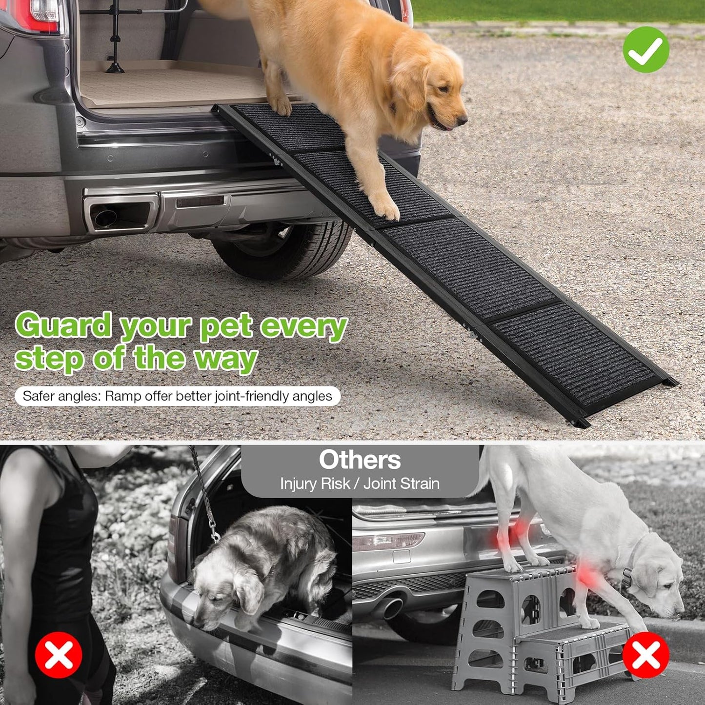 Dog Ramp for Car 71" Long & 17" Wide Folding Dog Ramp with Non-Slip Surface,Portable Pet Ramp for Large Dogs Up to 300LBS