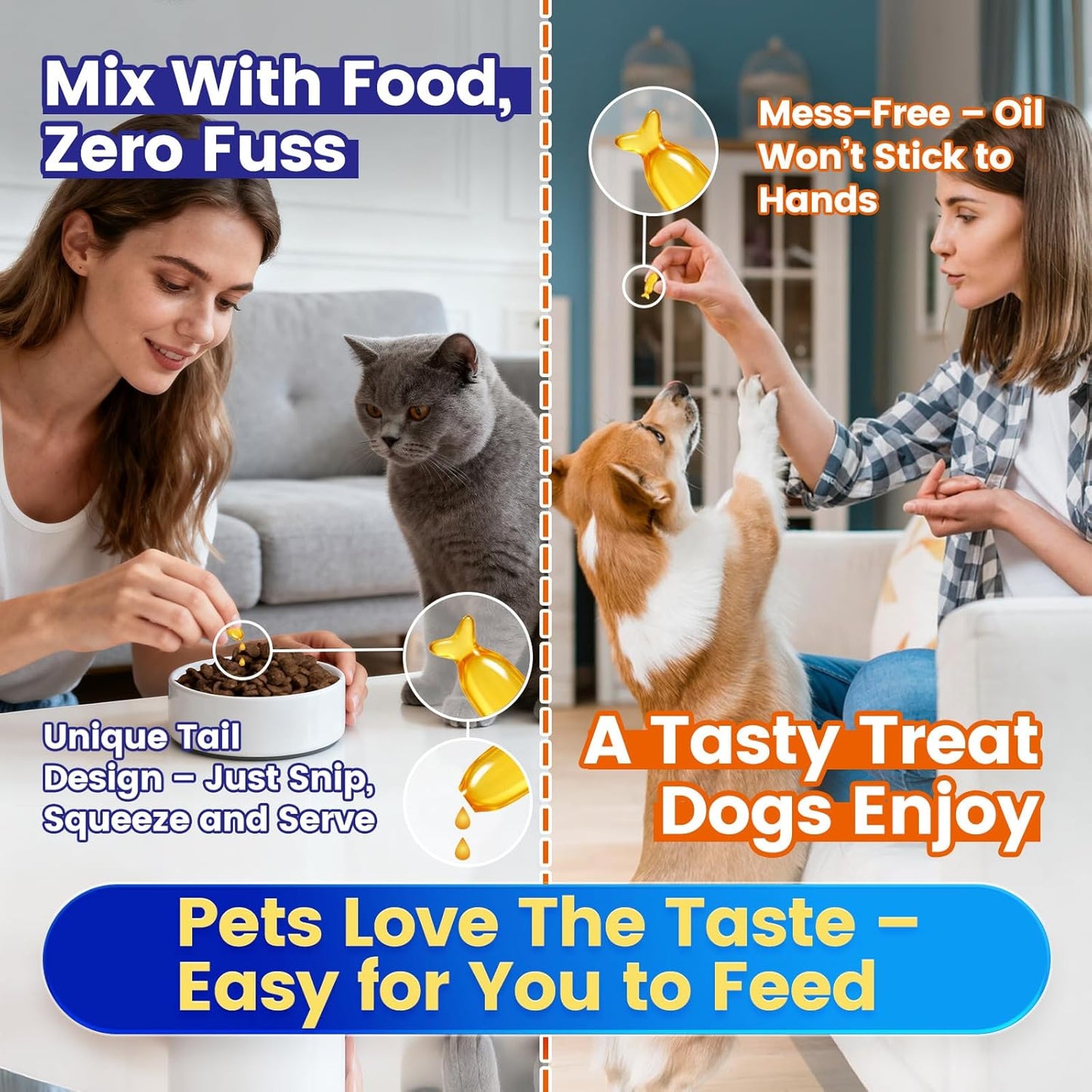 Fish Oil for Dogs & Cats, Omega 3 Fish Oil for Pets | Rich in 97% Omega 3 & 95% EPA+DHA | Made with Peruvian Anchovies, Promotes Healthy Skin, Shiny Coat & Strong Joints, 100 Capsules