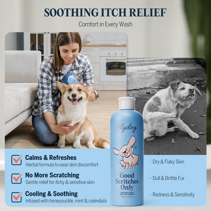 FLYDOG Dog Cat Shampoo Itchy Skin Relief: Natural Herbal Hypoallergenic Pet Shampoo, Deshedding Dandruff Control Deodorizing Moisturizing for Dry Flaky Smelly Skin, Perfect for Puppies Kittens