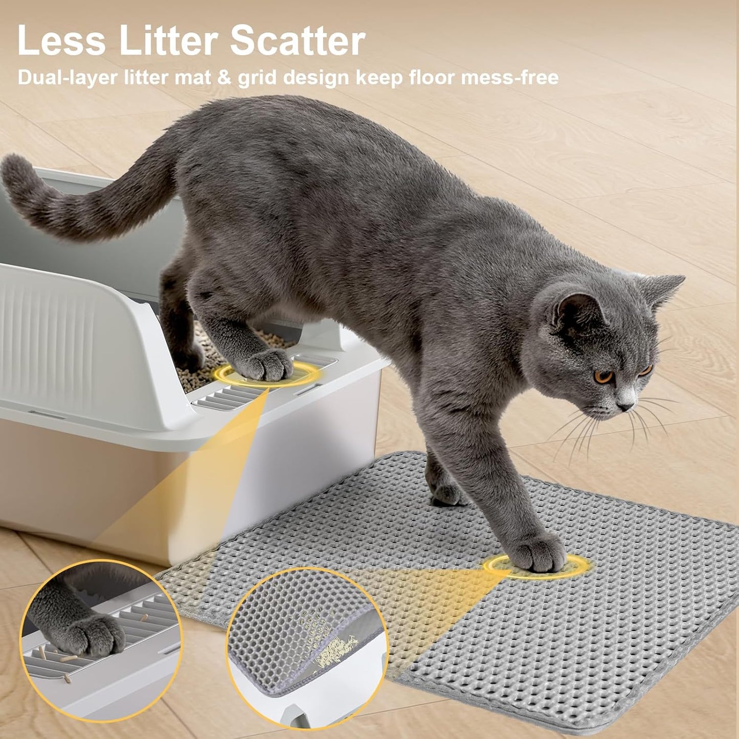 TENTIZON 2 Pack Stainless Steel Cat Litter Box with Lid, Open Top Large Metal Kitty Litter Pan with High Side, Litter Mat, Scoop for Kitten, Multi-Cats Home, Odor Control, Leak Proof, Easy Clean