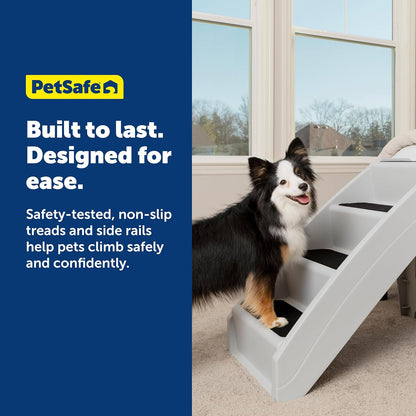 PetSafe CozyUp Folding Dog Stairs, Portable Indoor/Outdoor Pet Steps for Bed, Couch & Car, Grey, 25 Inch