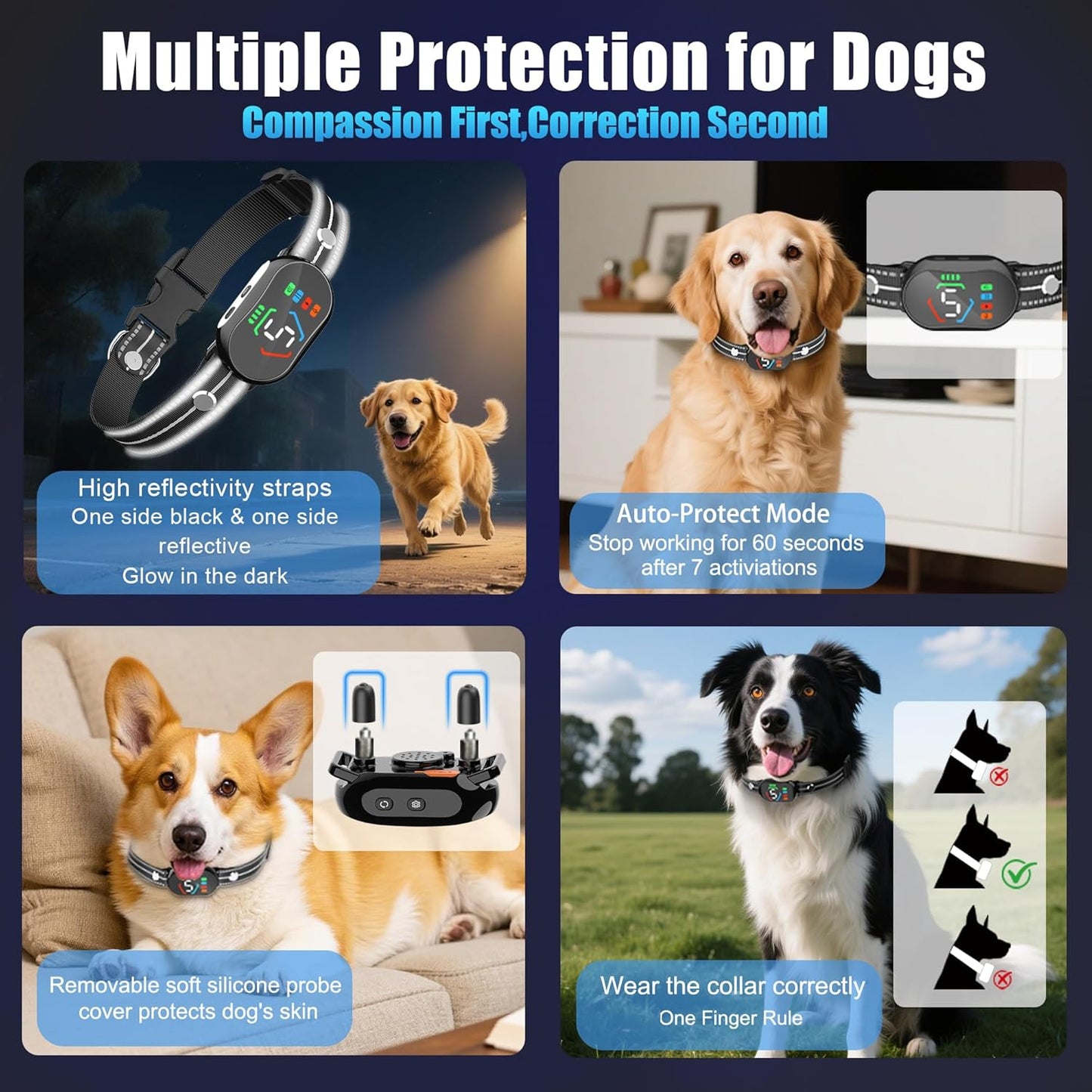 Smart Bark Collar for Large Medium Small Dogs,Rechargeable Anti Barking Device with 5 Correction Modes & 5 Adjustable Sensitivity,Automatic Bark Control,Beep Vibration,Waterproof