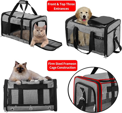 Soft Sided Cat/Dog Carrier，Collapsible Mesh Pets Travel Carriers for Pet/Puppy with Shoulder Strap & Removable Mat，Top Load Small Dogs/Cats Carry Bag Up to 25 Lbs（Grey - L）