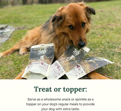 360 Pet Nutrition Freeze-Dried Raw Bison Liver Dog Treats – Single Ingredient, High Protein, Grain-Free, All-Natural Training Snacks, Made in USA, 4 oz