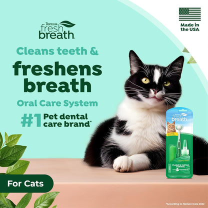 TropiClean Fresh Breath Toothbrush and Toothpaste Kit for Cats, Teeth Cleaning Kit for Plaque & Tartar Removal, Breath Freshener, Cat Dental Care