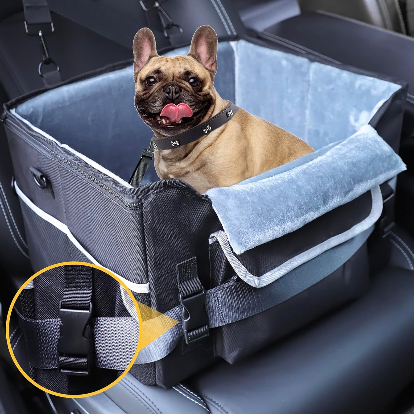 Foldable Dog Car Seat for Small Dogs,Potable Puppy Booster Seat with Harness &Safety Belt, Travel Pet Bed can Removable & Washable Suitable for Dogs 25-30 lbs(Black)