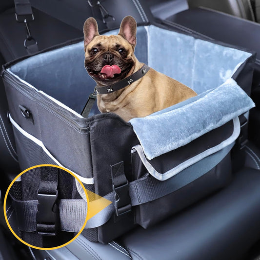 Foldable Dog Car Seat for Small Dogs,Potable Puppy Booster Seat with Harness &Safety Belt, Travel Pet Bed can Removable & Washable Suitable for Dogs 25-30 lbs(Black)