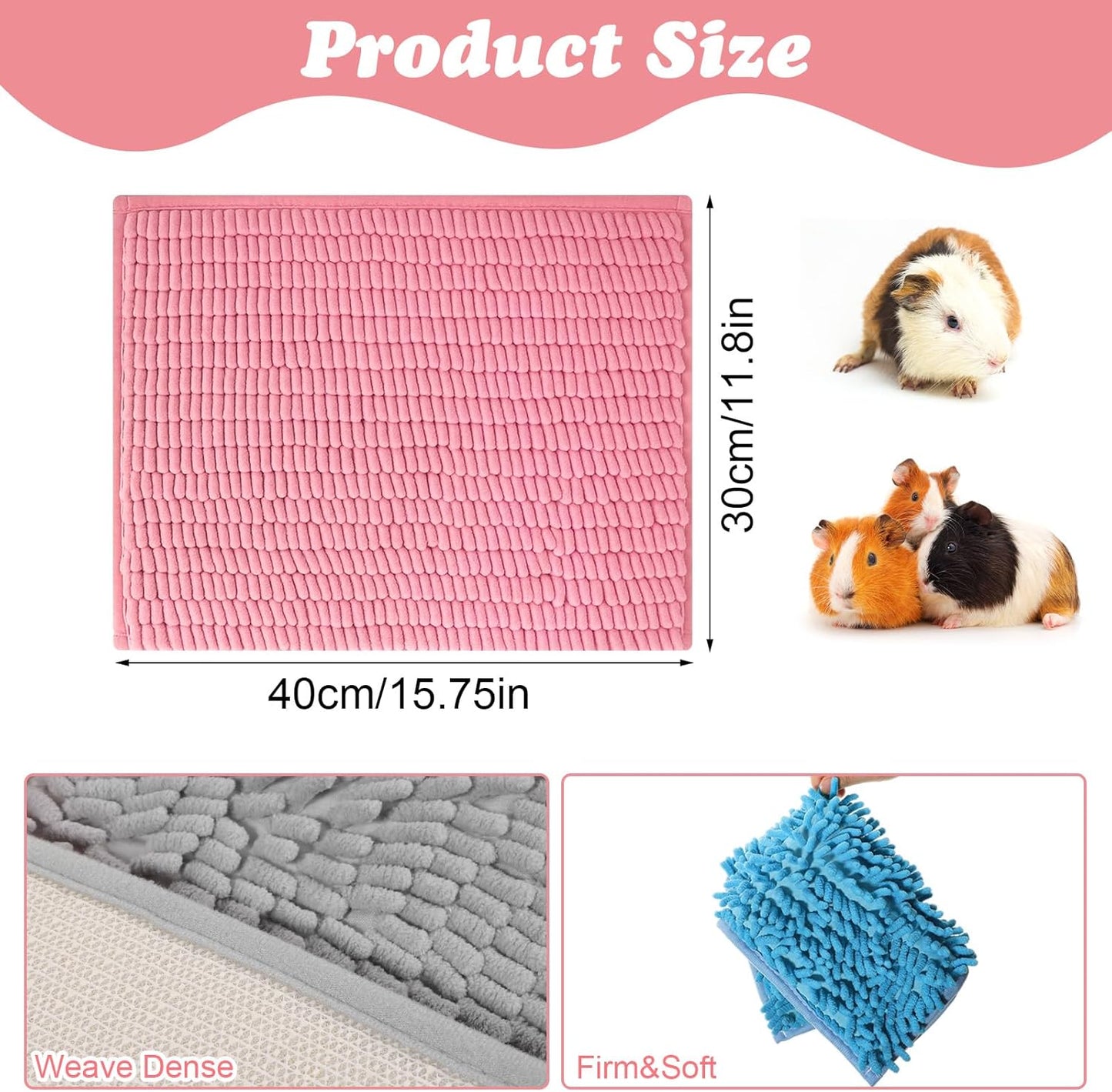 8 Pcs Guinea Pig Liner Washable Rabbit Cage Liner 16x12 Inch Guinea Pig Fleece Mats Reusable Bedding Pee Pads for Small Animals, Bunny (Gray, Green, Pink, Blue)