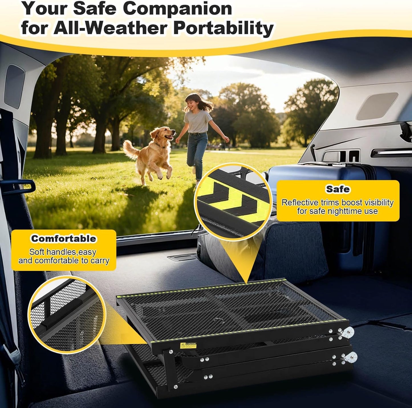 Dog Ramp for Car, 74" X 20"Outdoor Portable Dog Ramps for Truck, SUV, with Non-Slip Surface,Support Up to 250LBS,Pet Ramp for Medium & Large Dogs