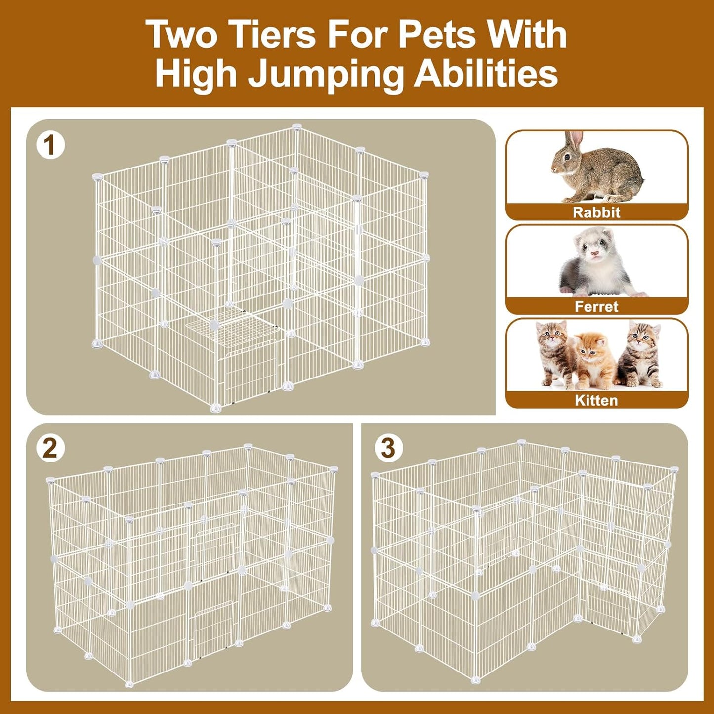 12 Panels Small Animal Playpen,Pet Playpen,C&C Cage for Guinea Pigs,Puppy Play Pen,Bunny Playpen Indoor Outdoor, Portable Metal Wire Yard Fence(White)