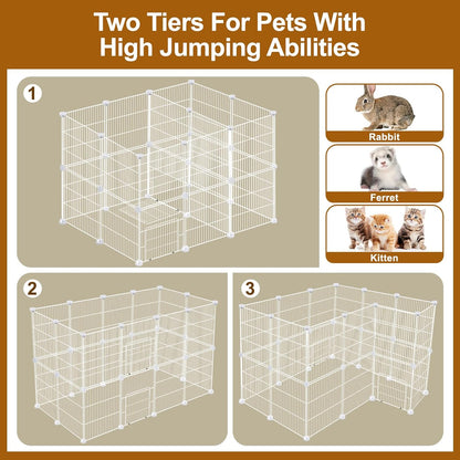 12 Panels Small Animal Playpen,Pet Playpen,C&C Cage for Guinea Pigs,Puppy Play Pen,Bunny Playpen Indoor Outdoor, Portable Metal Wire Yard Fence(White)