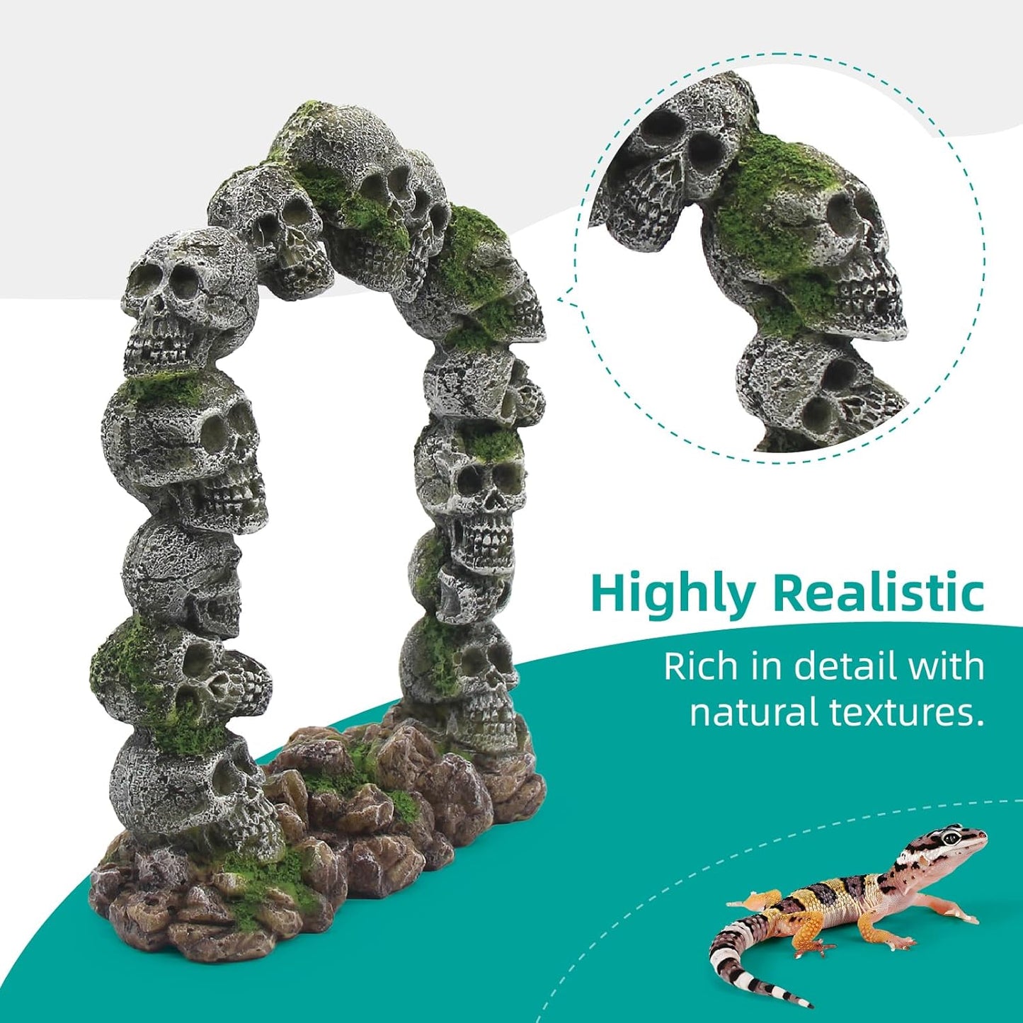 Aquarium Skull Cave Rocks, Reptile Tank Accessories, Fish Tank Decorations for Amphibians, Betta Fish, Shrimp, Hermit Crab, Leopard Gecko