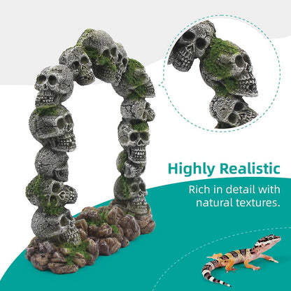 Aquarium Skull Cave Rocks, Reptile Tank Accessories, Fish Tank Decorations for Amphibians, Betta Fish, Shrimp, Hermit Crab, Leopard Gecko