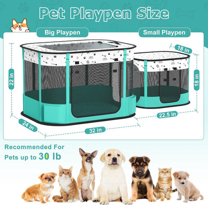 Portable Cat Playpen, Foldable Pet Dog Playpen, for Kitten Puppy Play Pen Indoor/Outdoor, Cats Enclosure Cages Tent with Carrying Case, 600D Oxford 8-Rods, 32"x24"x22"