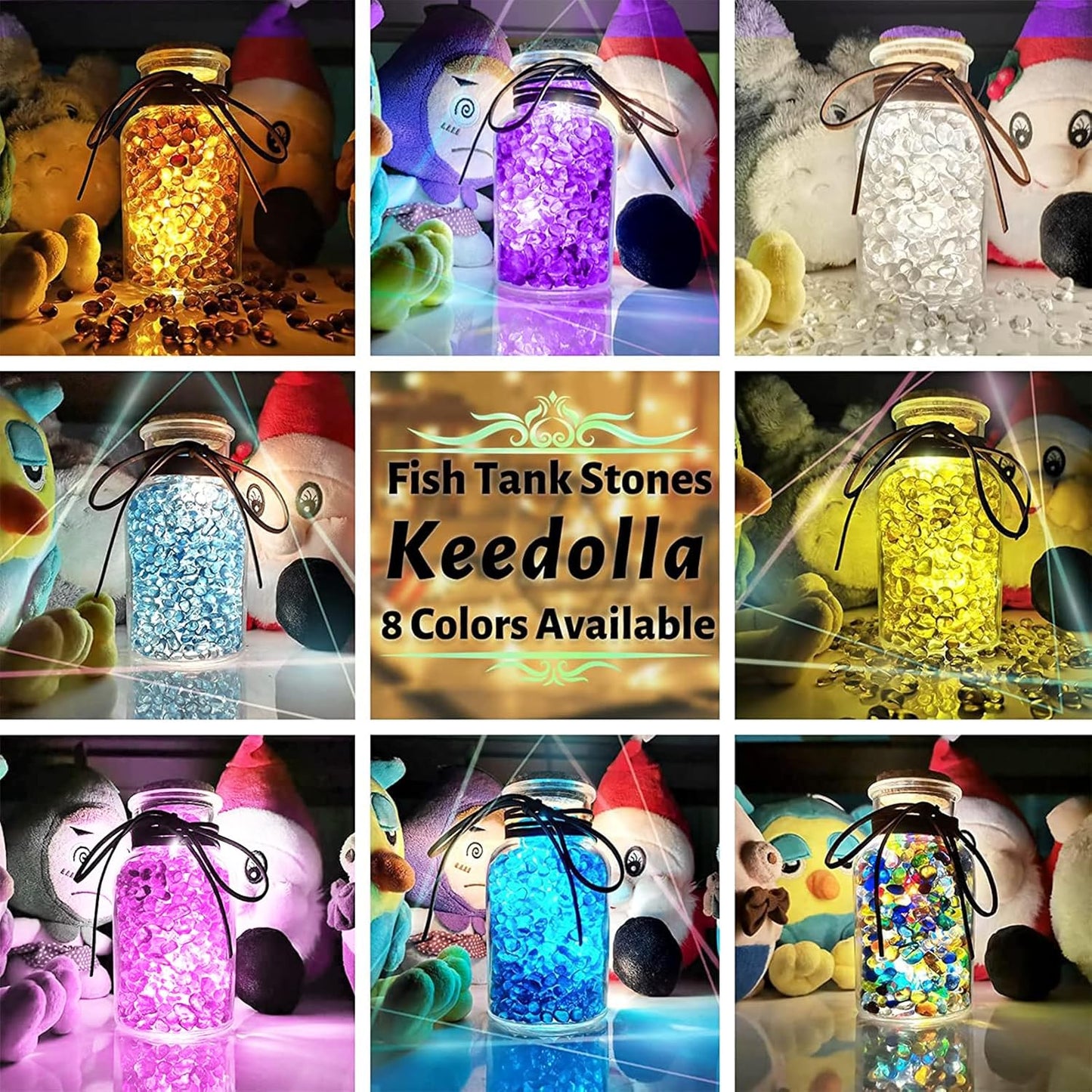 Keedolla Aquarium Glass Pebbles Stones Fish Tank Rocks Gravel, Green Mix Glass Gemstones Fish Bowl Rocks for Vase Fillers, DIY Crafts, Home Decor - 15 Oz, 6-9mm