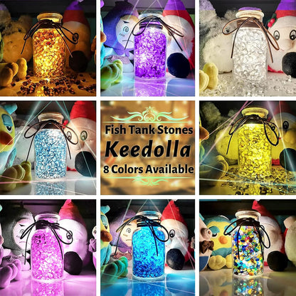 Keedolla Aquarium Glass Pebbles Stones Fish Tank Rocks Gravel, Green Mix Glass Gemstones Fish Bowl Rocks for Vase Fillers, DIY Crafts, Home Decor - 15 Oz, 6-9mm