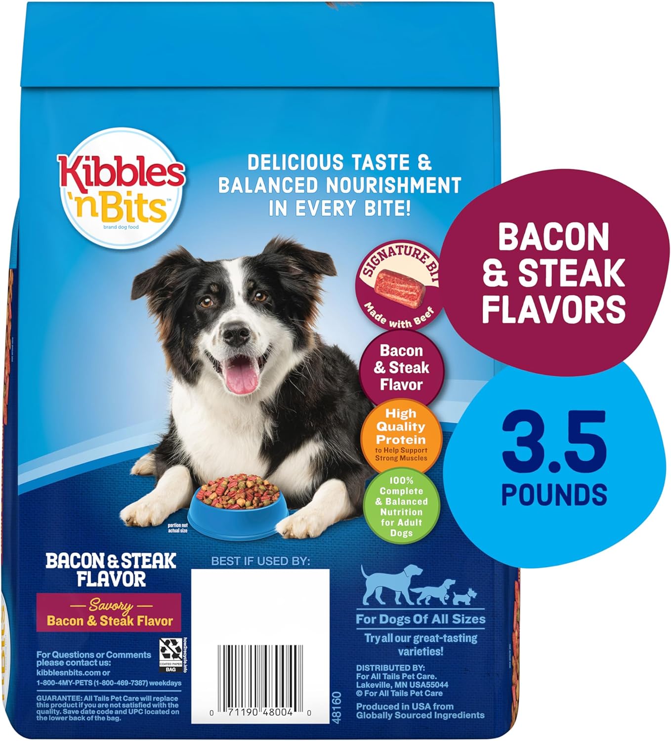 Kibbles 'n Bits Dry Dog Food, Savory Bacon & Steak Flavor for Adult Dogs, 3.5 lb. Bag