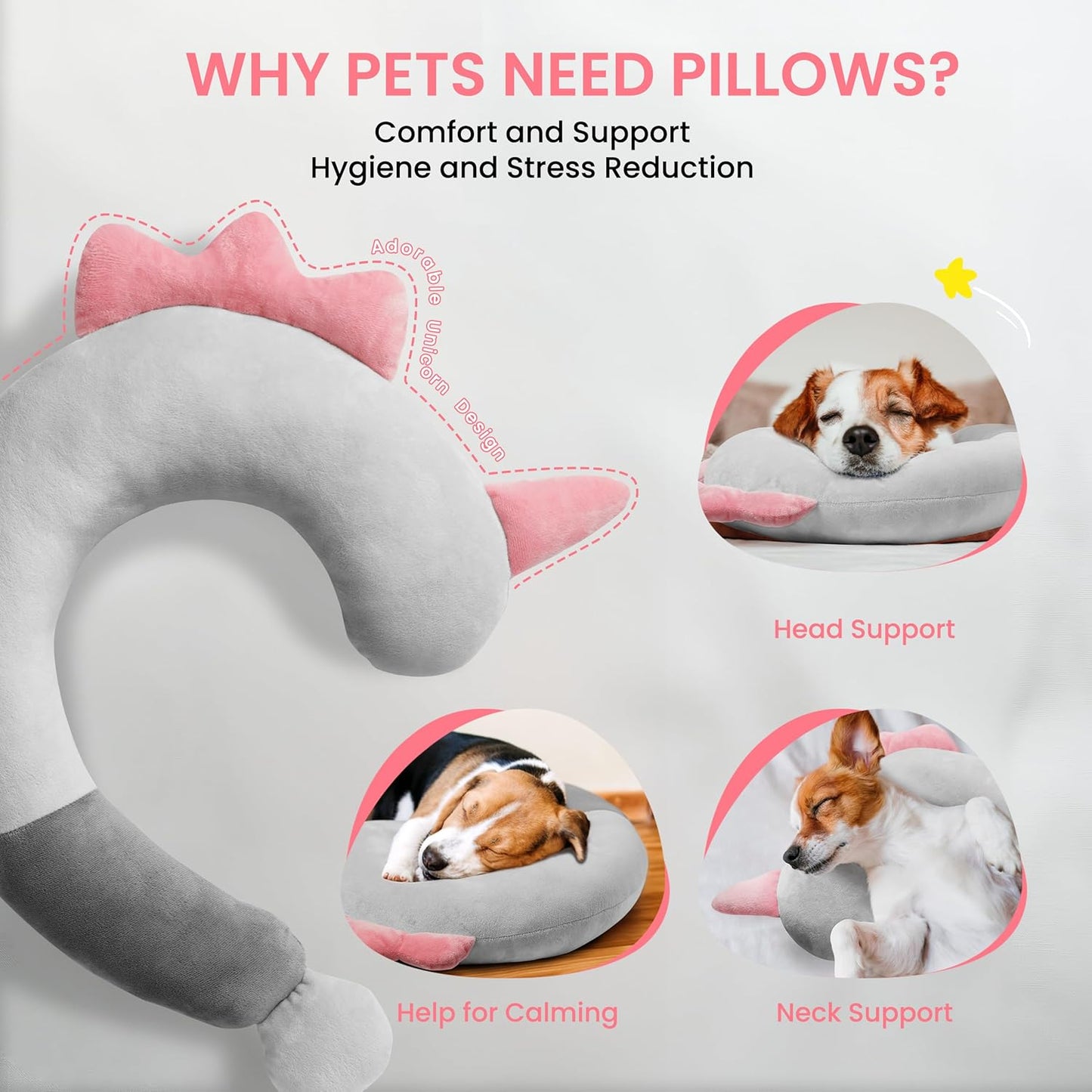 Dog Pillow - Soft Neck Pillows for Dogs, Washable Dog Calming Pillow for Better Sleep, Reduces Anxiety, Gift for Medium/Large Dogs and Cats
