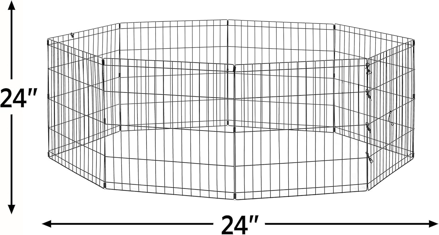 New World Folding Metal Puppy/Dog Exercise Pen, Indoor/Outdoor Playpen with No Door, Provides 16 Sq Feet of Play Space, 24-Inches Tall, Black E-Coated
