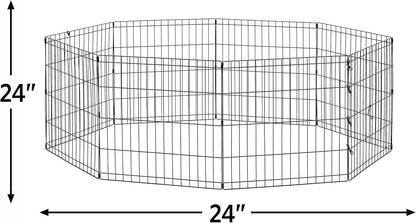 New World Folding Metal Puppy/Dog Exercise Pen, Indoor/Outdoor Playpen with No Door, Provides 16 Sq Feet of Play Space, 24-Inches Tall, Black E-Coated
