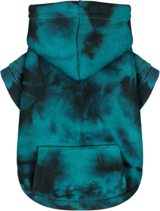 Chic Tie-Dye Dog Hoodie with Practical Pocket - Fashionable and Cozy Sweatshirt for Small, Medium, and Large Dogs, Ideal for Casual Outings and All-Day Comfort in Vibrant Colors. Cyan L