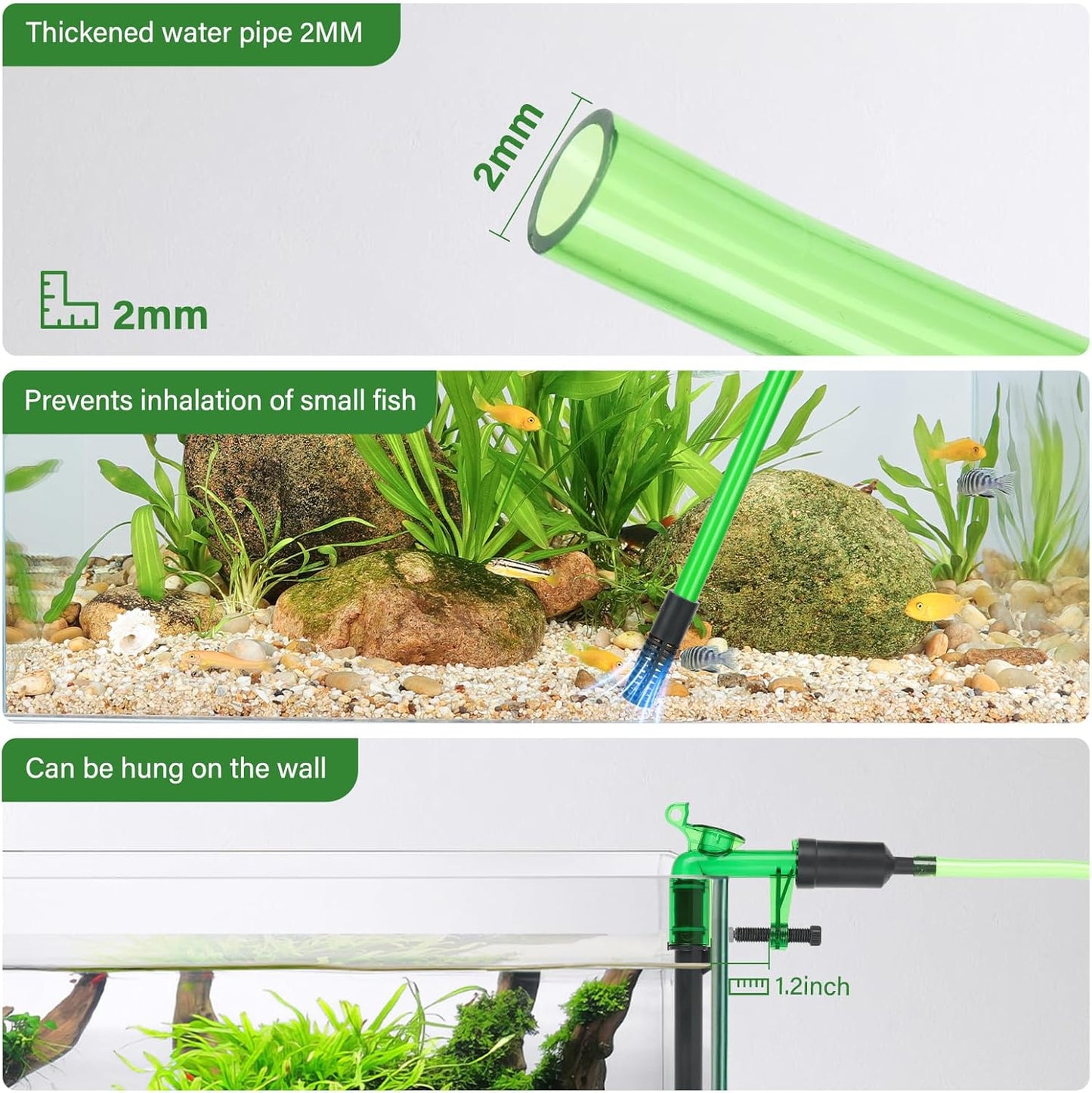 AQQA Aquarium Siphon Gravel Vacuum Fish Tank Cleaner kit,Stress Ball Python Water Changer,Extendable Length and Fixed On Fish Tank,Manually Water Changer Wash Sand S