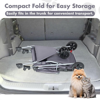 Smug 3 Wheels Pet Stroller, Dog and Cat Strollers, Storage Basket and Cup Holder, Breathable Mesh, Lightweight Travel Carrier, Waterproof and Foldable for Small Pets Outdoor Walk, Grey