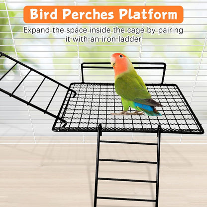 BNOSDM Extra Large Stainless Steel Grid Platform for Parakeet 4 PCS Bird Perches Platform Parrot Stand with Climbing Ladder Bird Cage Accessories for Small to Large Bird (Screw Style-XL)