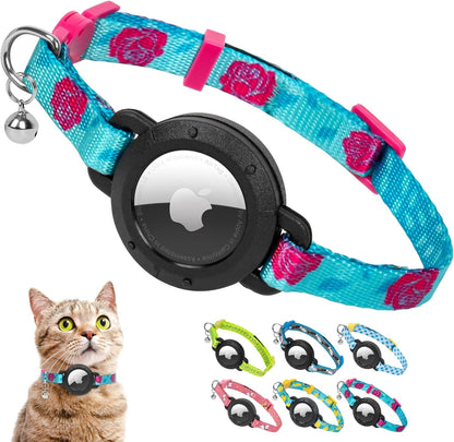 azuza AirTag Cat Collar Breakaway, Integrated Cat Collar with Air Tag Holder Safety Lightweight GPS Tracker Holder for Cats, Rose, Cats (9"-13")