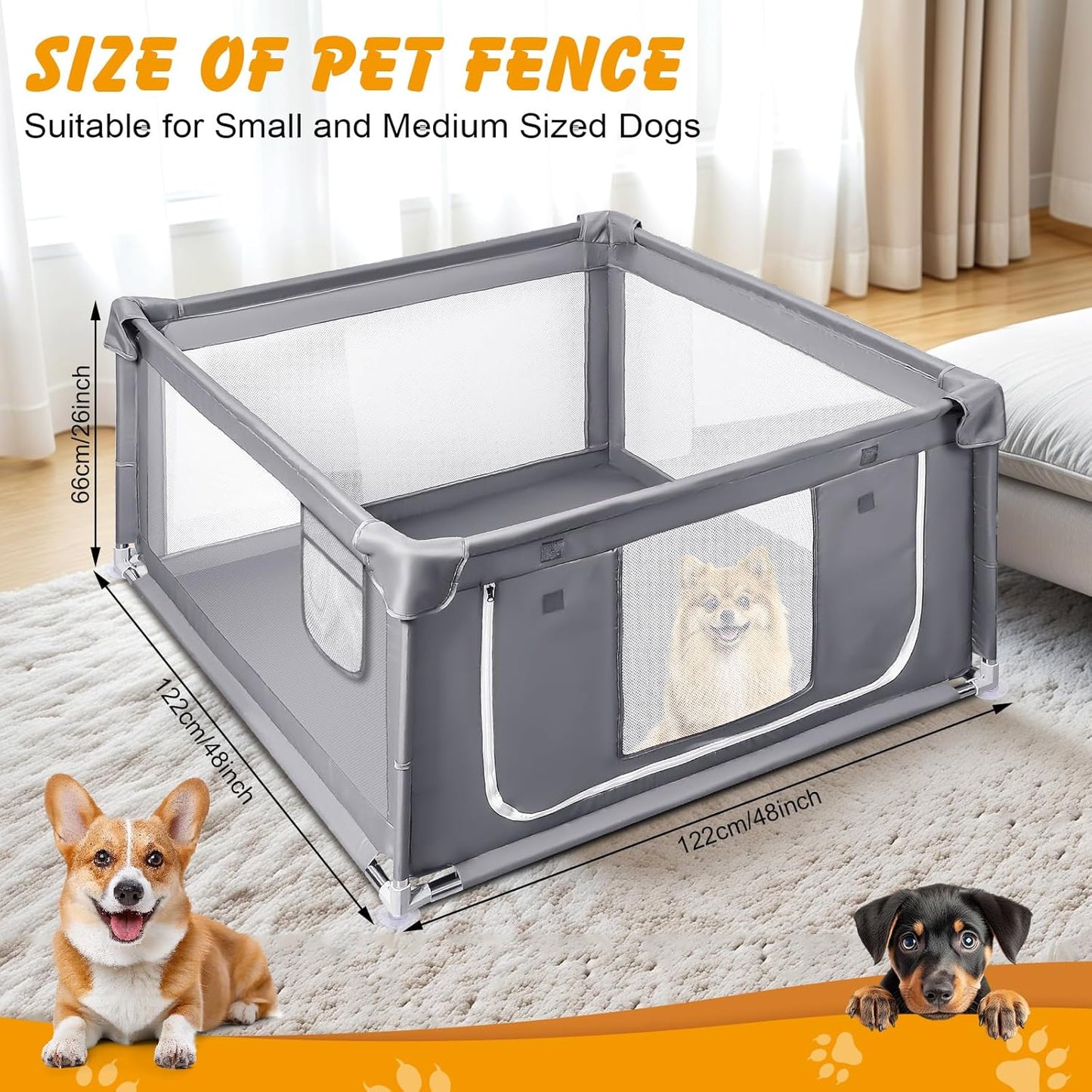 48x48x26 Inch Dog Playpen for Puppies and Small Dogs, Foldable Portable Indoor/Outdoor Pet Fence with Gate,Dog Play Enclosure