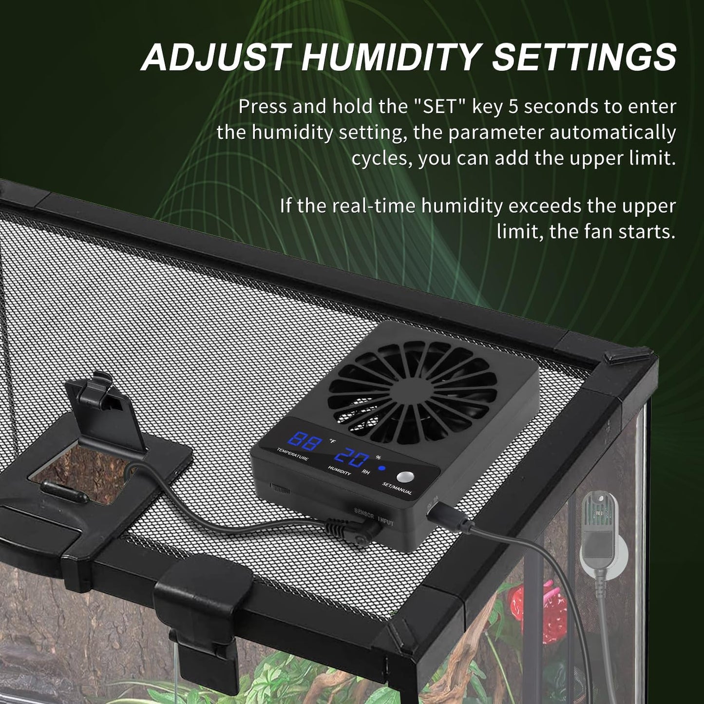 Reptile Fan,Humidity Fan,Dehumidifier for Rainforest Terrarium Vivarium, Improving Air Circulation for Amphibians, Reptiles, and Snakes