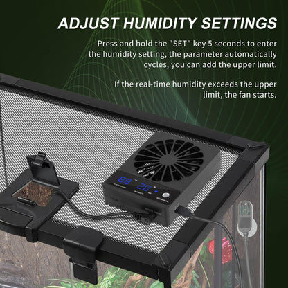 Reptile Fan,Humidity Fan,Dehumidifier for Rainforest Terrarium Vivarium, Improving Air Circulation for Amphibians, Reptiles, and Snakes