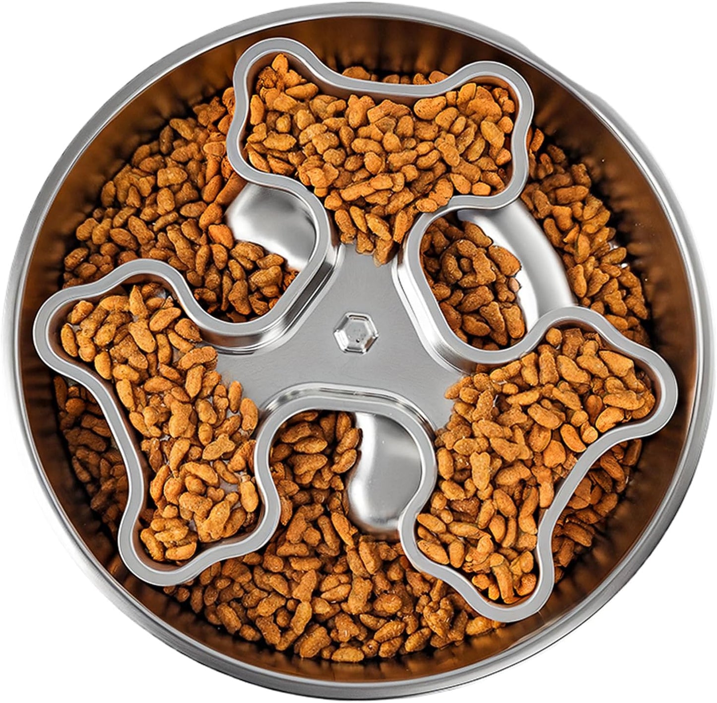 Stainless Steel Rotating Bone-Shaped Slow Food Bowl, 304 Grade Anti-Spill Pet Feeder for Dogs and Cats