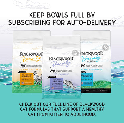 Blackwood Bounty Dry Cat Food, Cod & Carp Recipe for All Life Stages, 2 Pound Bag, High Protein, Grain Free