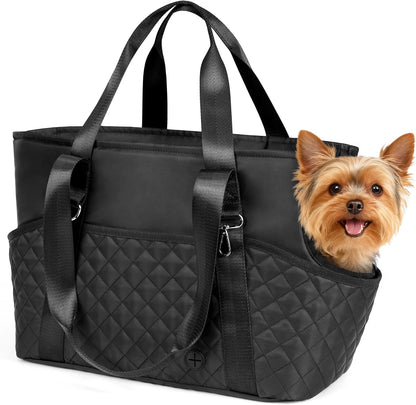 YUDODO Dog Purse Carrier for Small Dogs, Soft-Sided Pet Carrier with Large Pockets & Safety Harness Clip, Collapsible Dog Tote Bag, Travel Carriers up to 10 lbs, Black