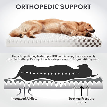 JOEJOY Orthopedic Dog Bed for Large Dogs, Memory Foam Pet Bed with Removable Washable Cover, Cozy Plush Crate Mat, 47×29", Grey
