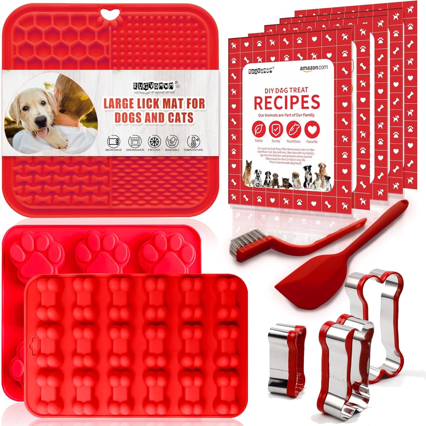 Homemade Dog Treat Molds Silicone,Lick Mat for Dogs & Cats with Suction Cups,Cookie Cutters for Homemade Dog Treats,Includes Vet-Approved Recipe Cards