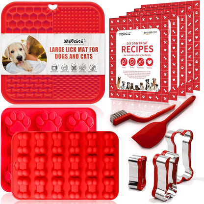 Homemade Dog Treat Molds Silicone,Lick Mat for Dogs & Cats with Suction Cups,Cookie Cutters for Homemade Dog Treats,Includes Vet-Approved Recipe Cards
