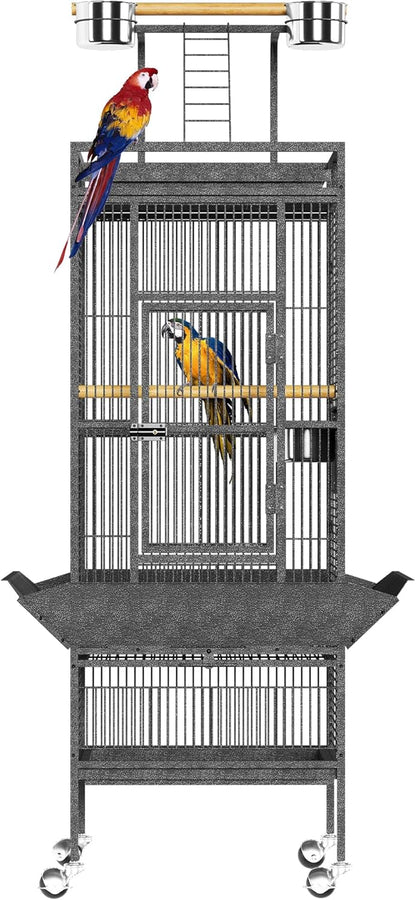 Spacious 61 Inch Metal Bird Cage with Play Top – Rolling Stand, Feed Bowls, Easy Clean, Secure Lock – Ideal for Parakeets, Conures, Cockatiels, Cockatoos, Exploding Silver