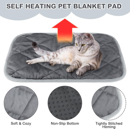 4 Pack Self Heating Cat Pad Self Warming Dog Mat Reflects Body Heat Extra Warm Thermal Pet Pad Washable Dog Cat Bed Crate Bed Mat Blanket(Gray,16 x 20 Inch)