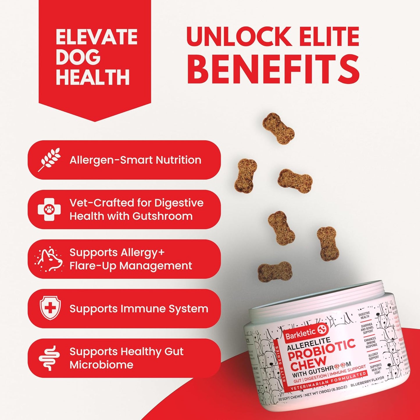 Dog Probiotics – Vet-Formulated Soft Chews for Gut, Immune & Skin Support, Allergen-Smart, Clean Ingredients | 60 Chews